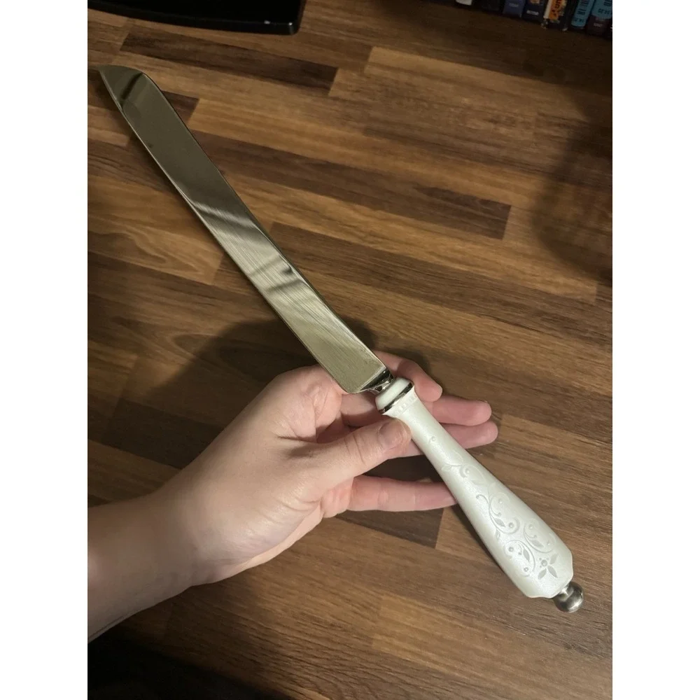 Lenox Stainless Steel Serving Knife, White Floral Ceramic Handle, 11 in